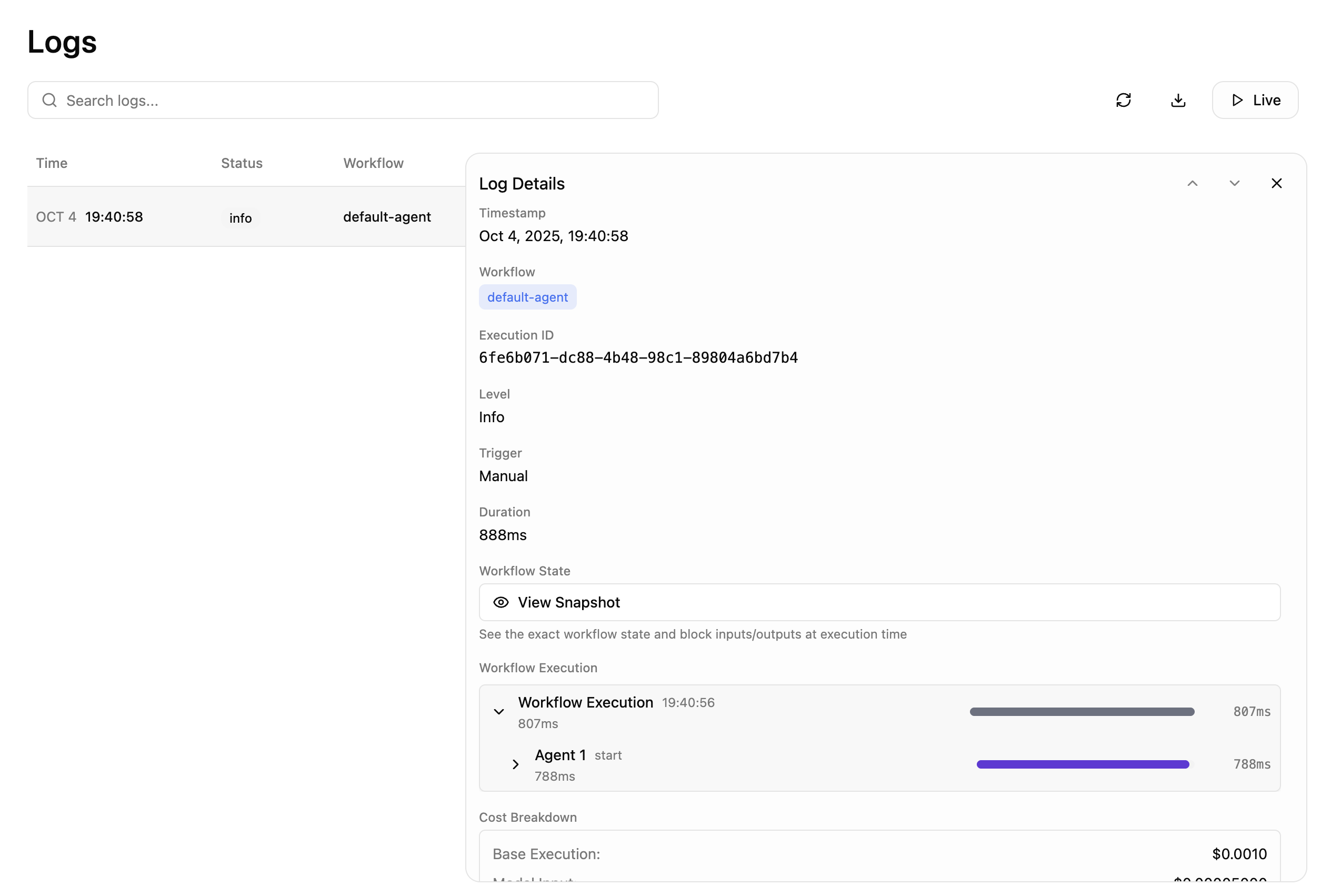 Quickesta Flow execution logs and monitoring dashboard