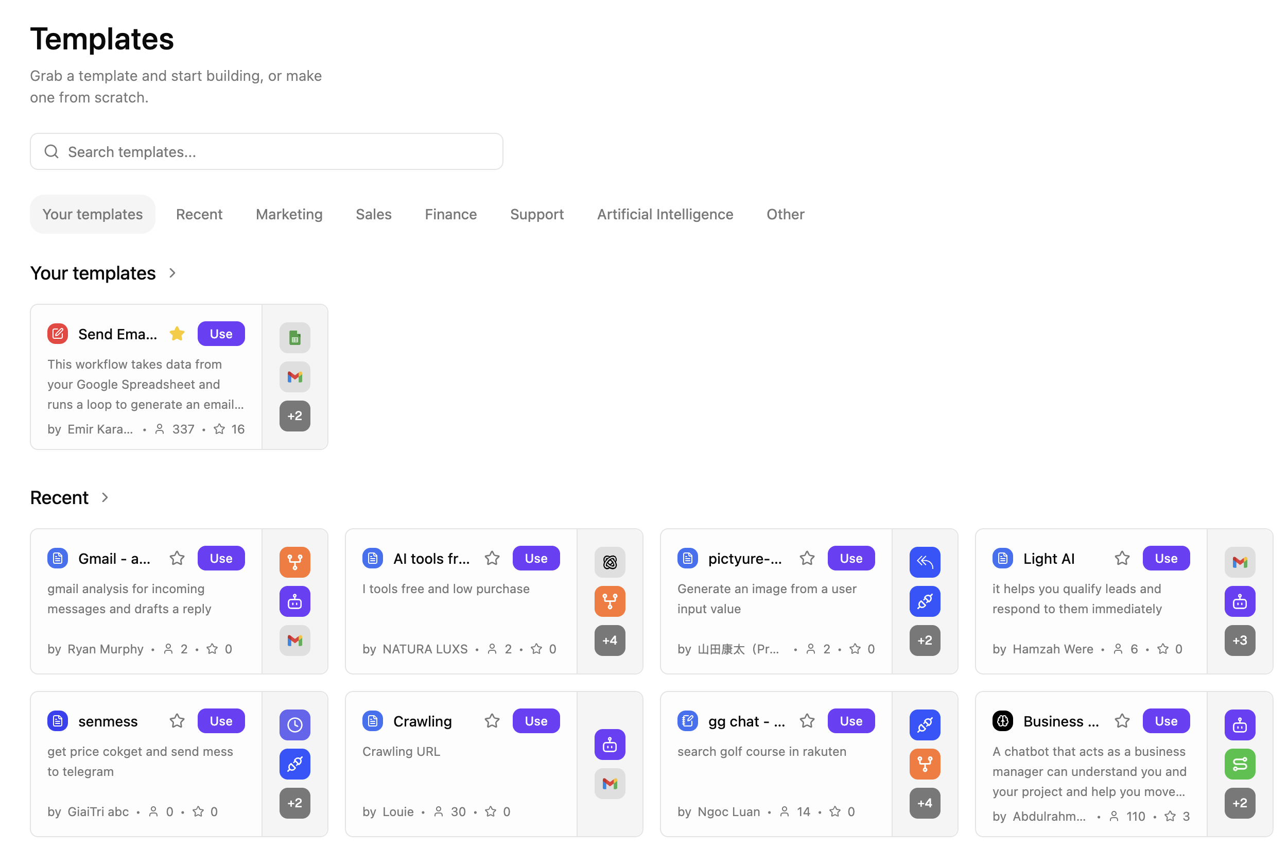 Quickesta Flow workflow templates gallery